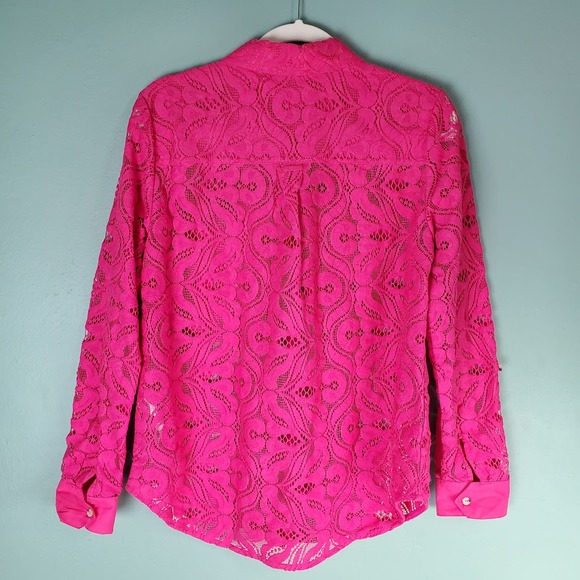 Anthropologie Maeve Womens Pink Floral Lace Button Down Shirt Top Size 10 - Picture 2 of 8